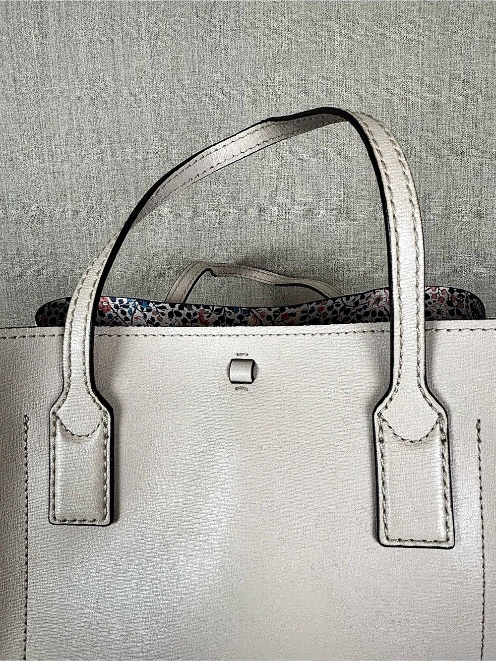 Kate Spade New York Cream Ivory Leather Tote Shoulder Bag Floral Lining - Picture 4 of 16
